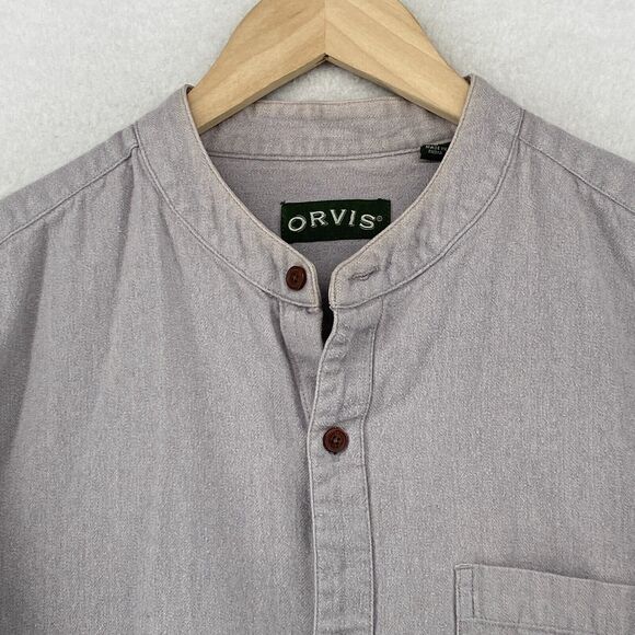 ORVIS Shirt Mens M Flannel Button Up Mandarin Collar Long Sleeve Gray Cotton - Picture 4 of 13